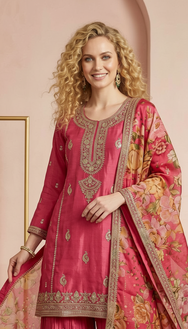 Elegant Soft Silk Embroidered Work Stitched Flapper Suit Set - 10023 / SD00164 view 4