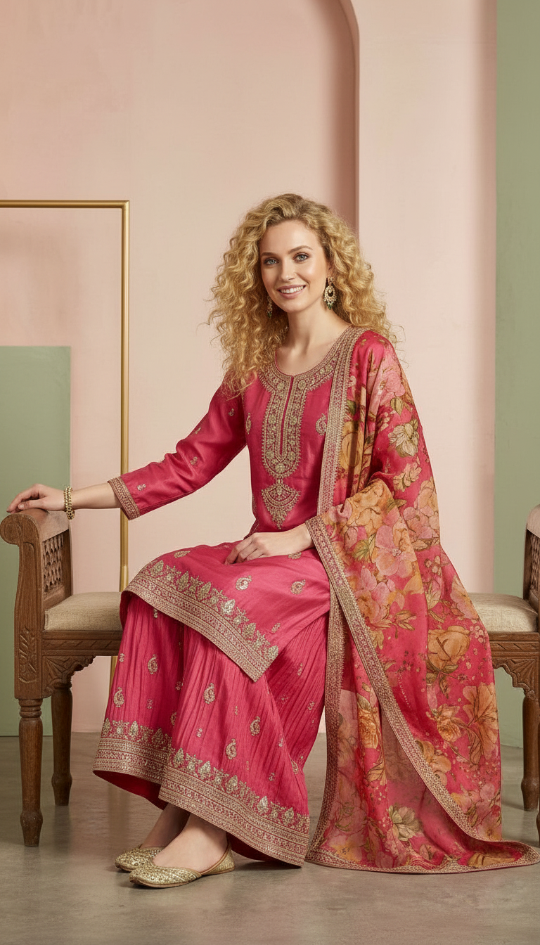 Elegant Soft Silk Embroidered Work Stitched Flapper Suit Set - 10023 / SD00164 view 5