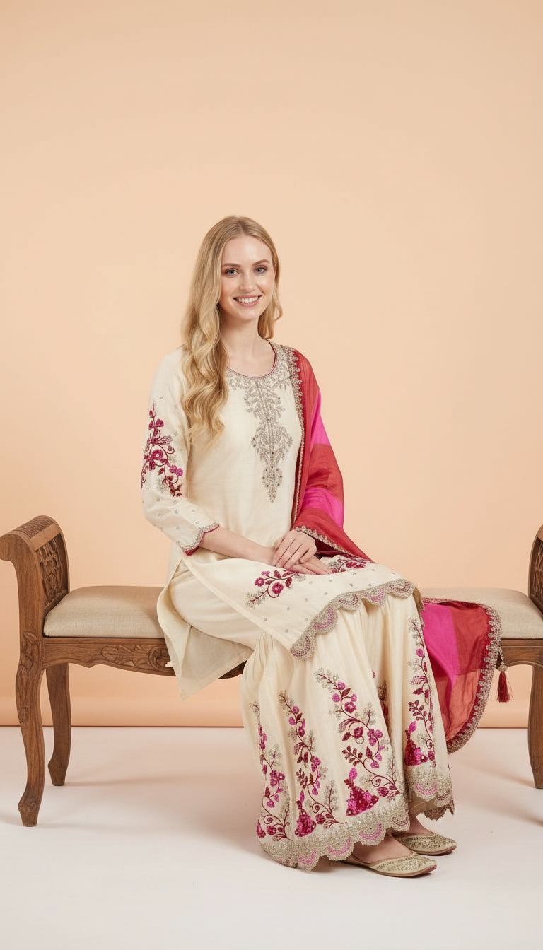 Embroidered Fancy Work Stylish Stitched Flapper Suit - 2141 / HC002130 view 5