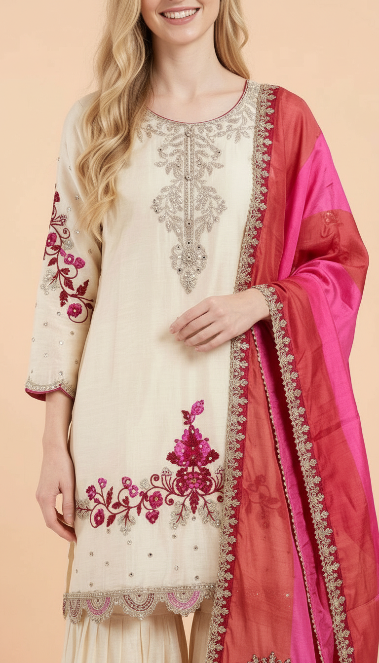 Embroidered Fancy Work Stylish Stitched Flapper Suit - 2141 / HC002130 view 4