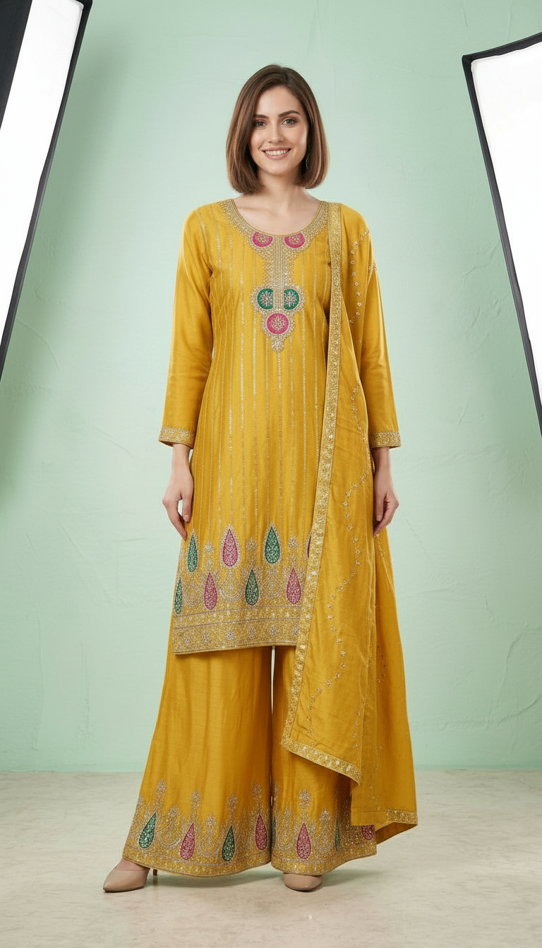 Heavy Embroidered Work Chinon Stitched Flapper Suit 6432 / SD0048 view 3