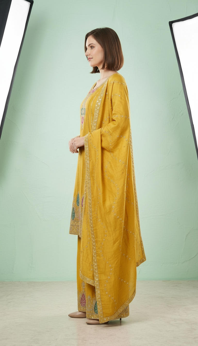 Heavy Embroidered Work Chinon Stitched Flapper Suit 6432 / SD0048 view 2