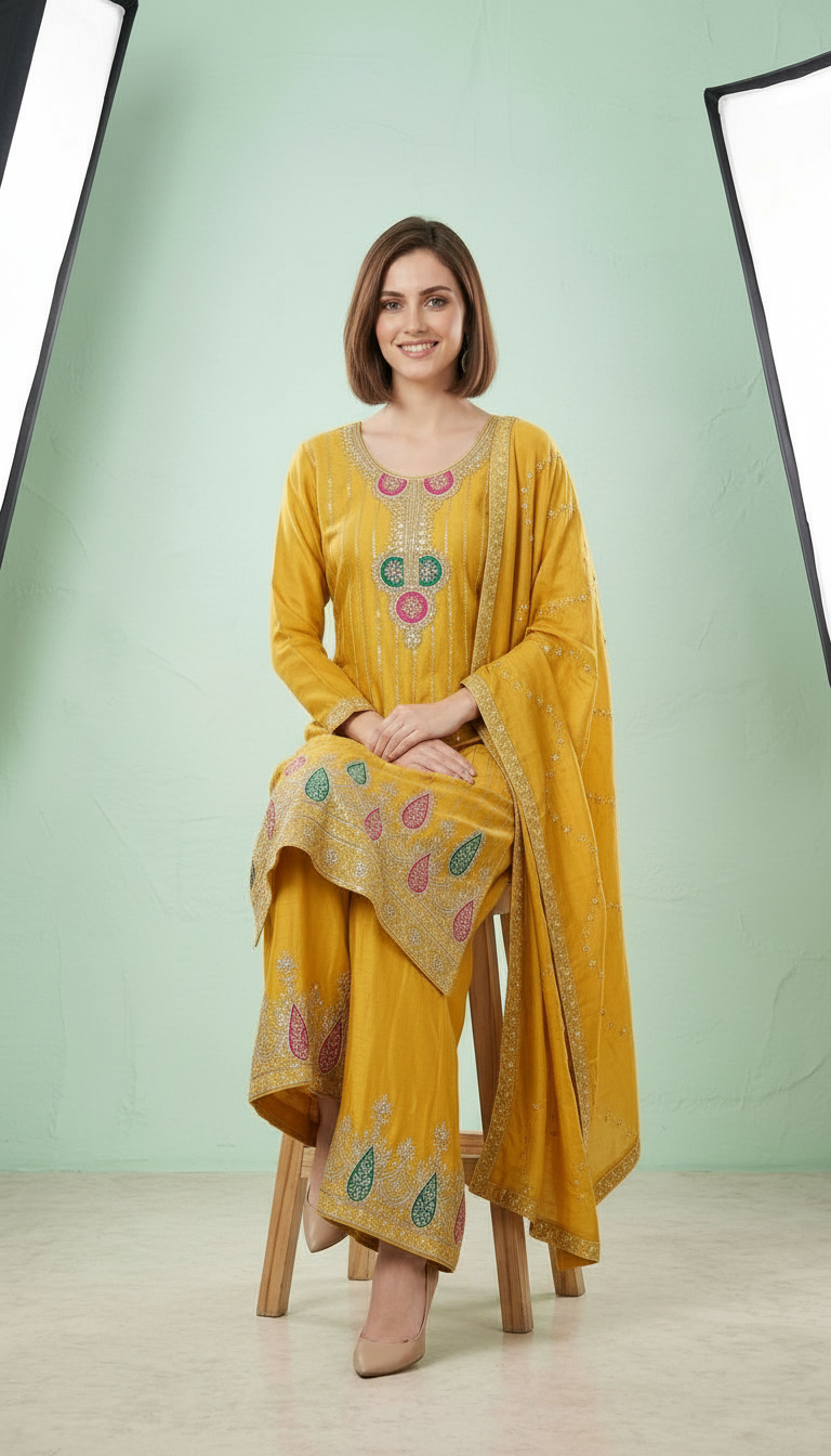 Heavy Embroidered Work Chinon Stitched Flapper Suit 6432 / SD0048 view 7