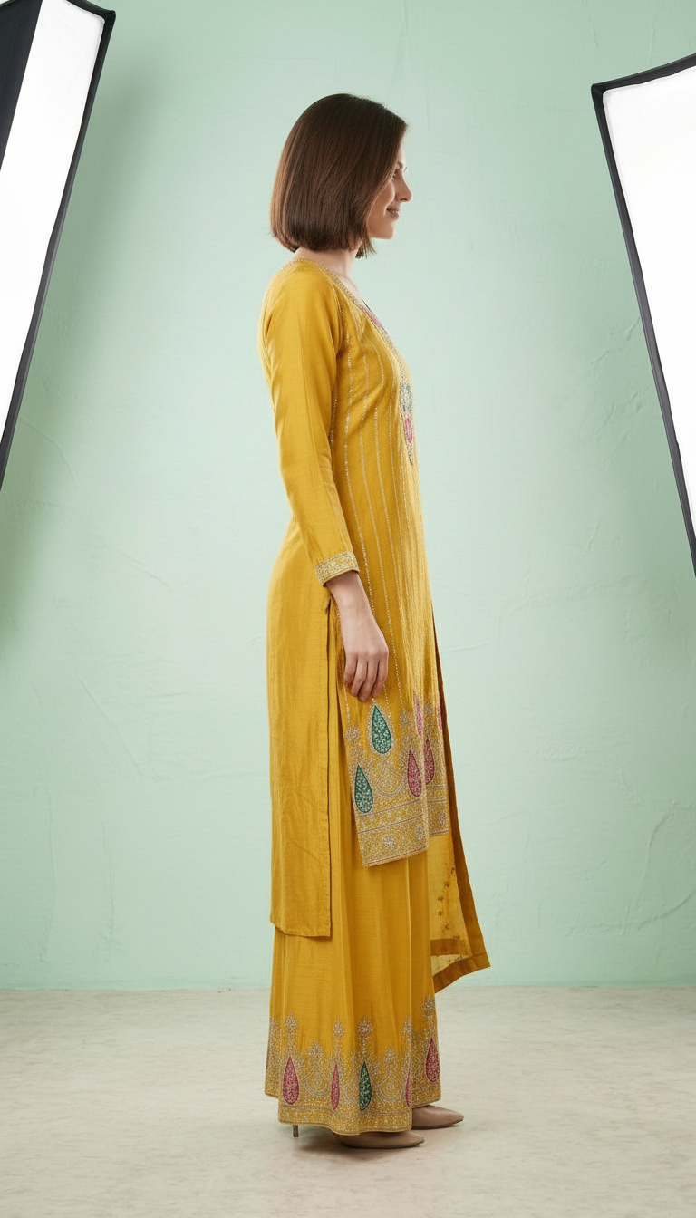 Heavy Embroidered Work Chinon Stitched Flapper Suit 6432 / SD0048 view 4
