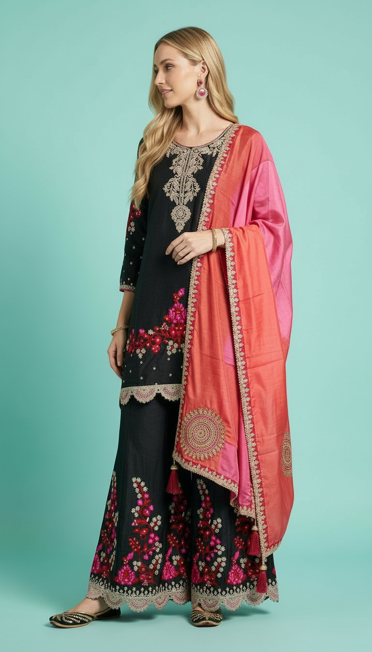 Embroidered Fancy Work Stylish Flapper Stitched Suit -2142 / HC002130 view 2