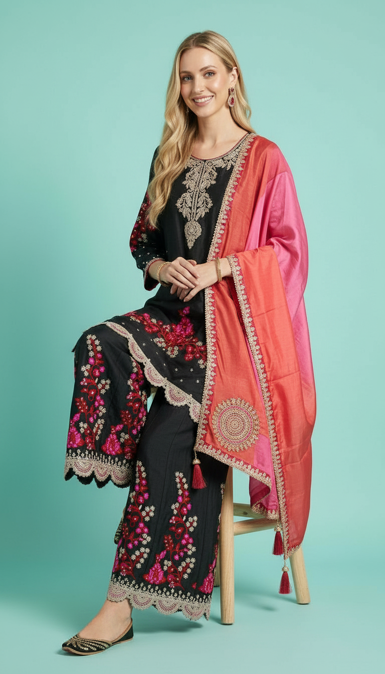 Embroidered Fancy Work Stylish Flapper Stitched Suit -2142 / HC002130 view 6
