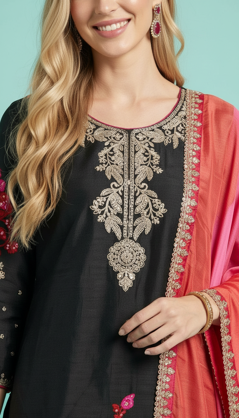 Embroidered Fancy Work Stylish Flapper Stitched Suit -2142 / HC002130 view 5