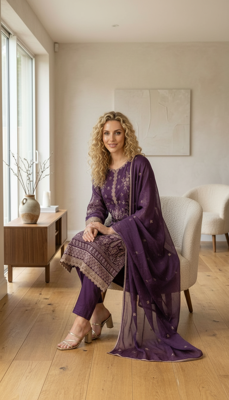 Pure Organza Reshm  Embroidery Work Unstitched Suit - Wine  / HC001830 view 5
