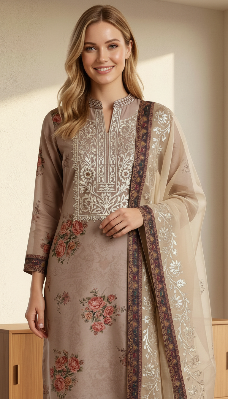 Gota Patti Embroidered Work Unstitched Stylish Suit -  Brown / HC001823 view 5