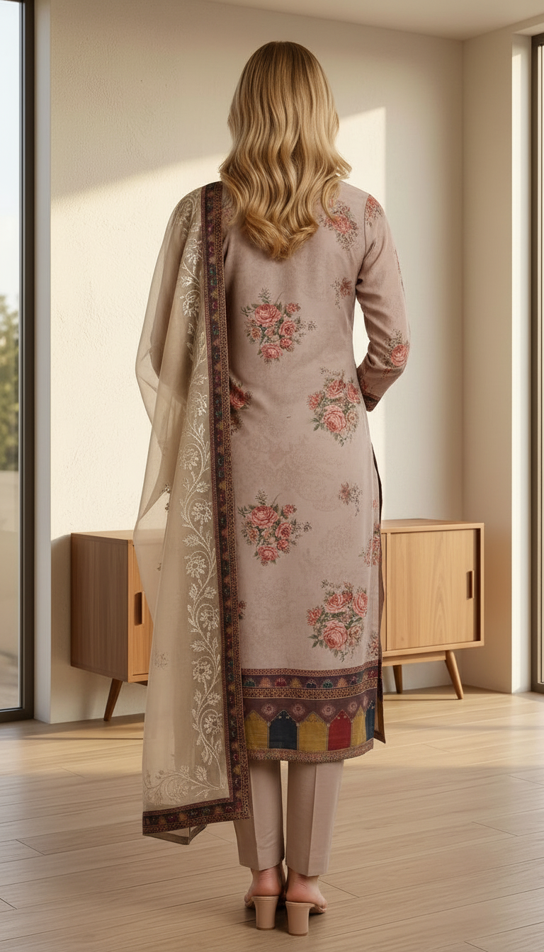 Gota Patti Embroidered Work Unstitched Stylish Suit -  Brown / HC001823 view 4