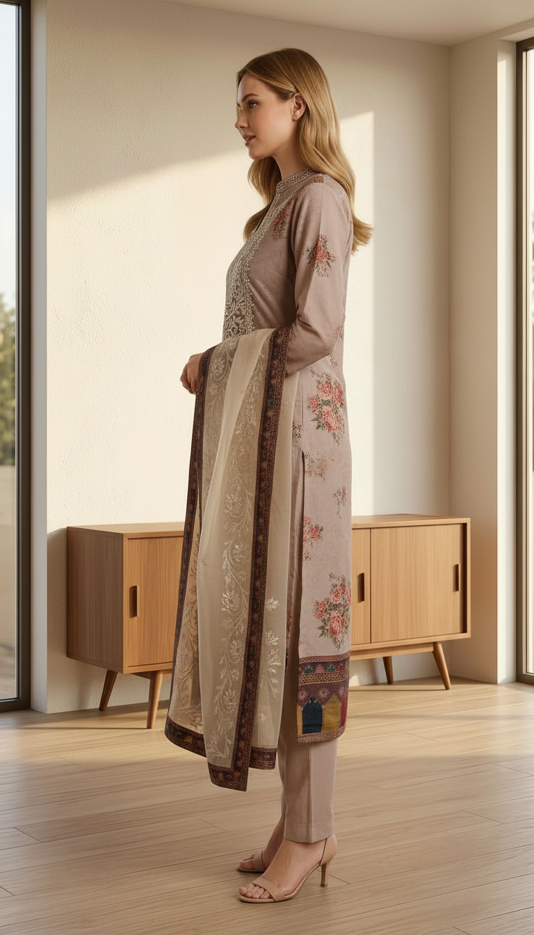Gota Patti Embroidered Work Unstitched Stylish Suit -  Brown / HC001823 view 2