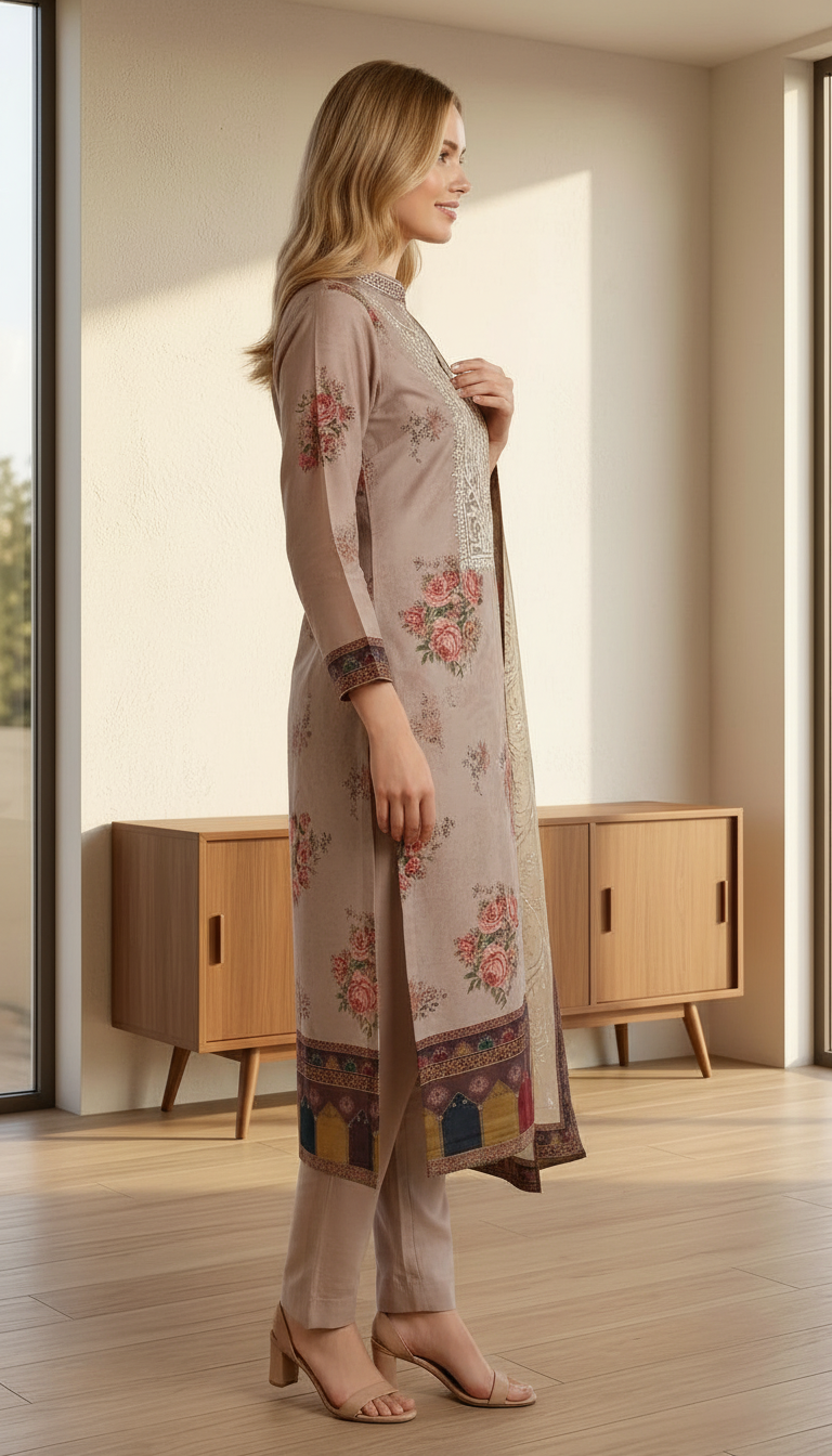 Gota Patti Embroidered Work Unstitched Stylish Suit -  Brown / HC001823 view 3
