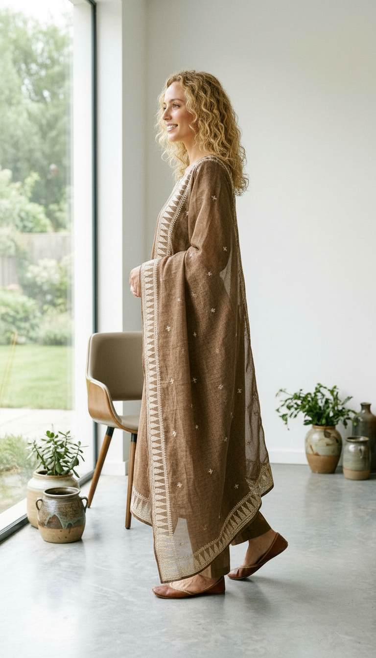 Stylish Gotta Patti Embroidered Work Unstitched Suit -7275 Golden / HC002133 view 3