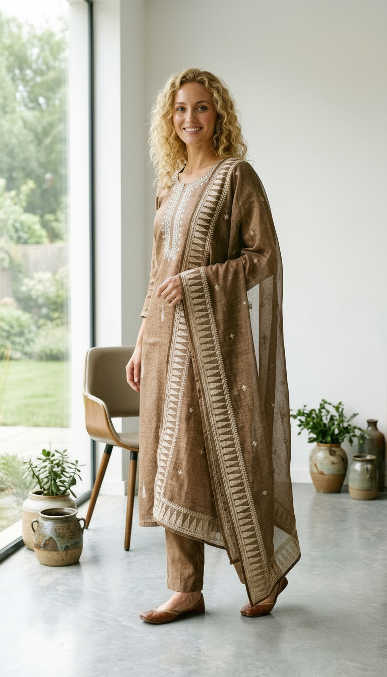 Stylish Gotta Patti Embroidered Work Unstitched Suit -7275 Golden / HC002133 view 6