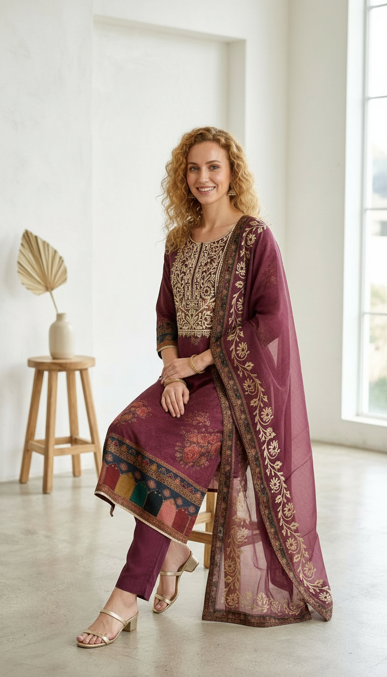 Pure Gotta Patti Embroidered Work Unstitched Stylish Suit - Wine / HC001823 view 6