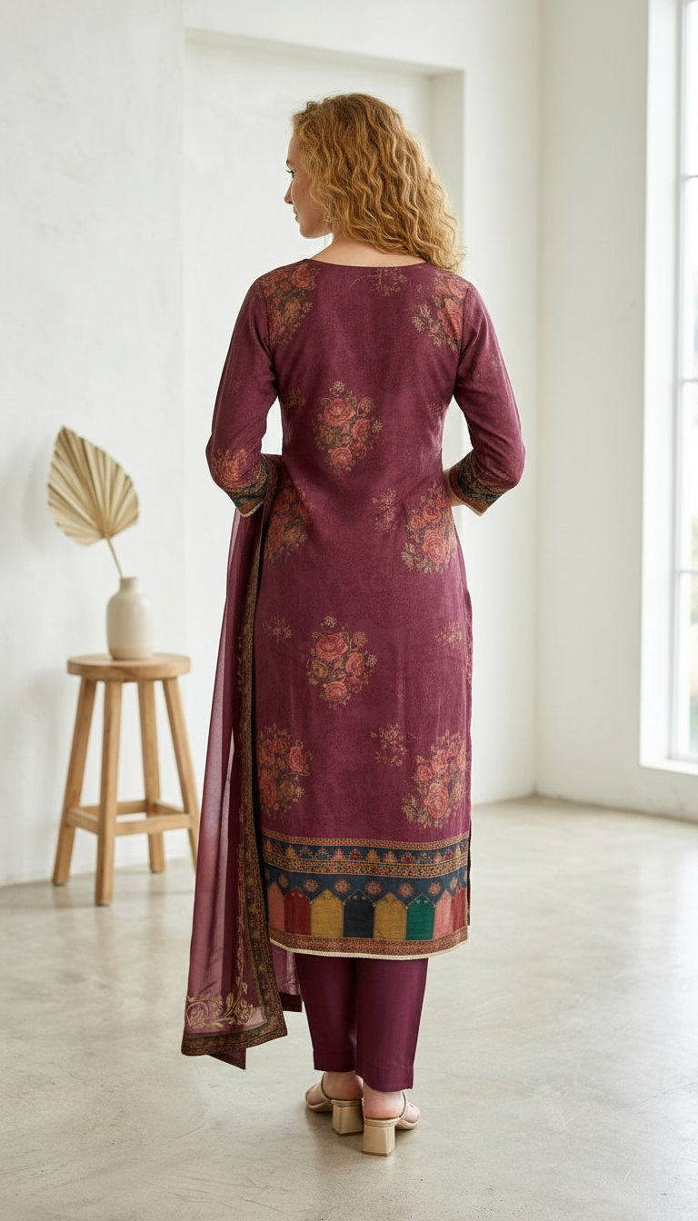 Pure Gotta Patti Embroidered Work Unstitched Stylish Suit - Wine / HC001823 view 4
