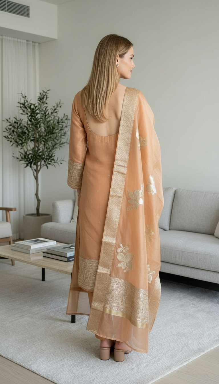 Embroidered Work Organza Shimmer Stylish Unstitched Suit - 380 / HC002045 view 4