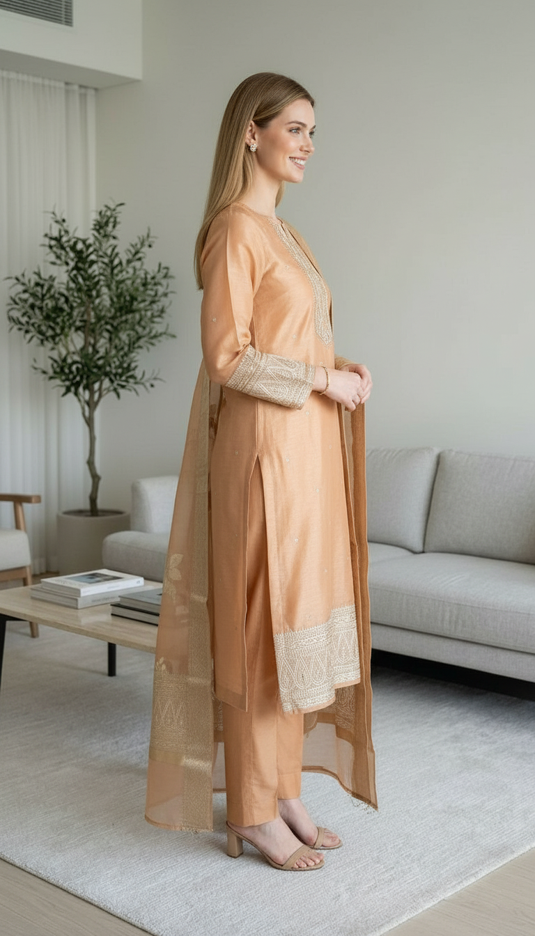 Embroidered Work Organza Shimmer Stylish Unstitched Suit - 380 / HC002045 view 3