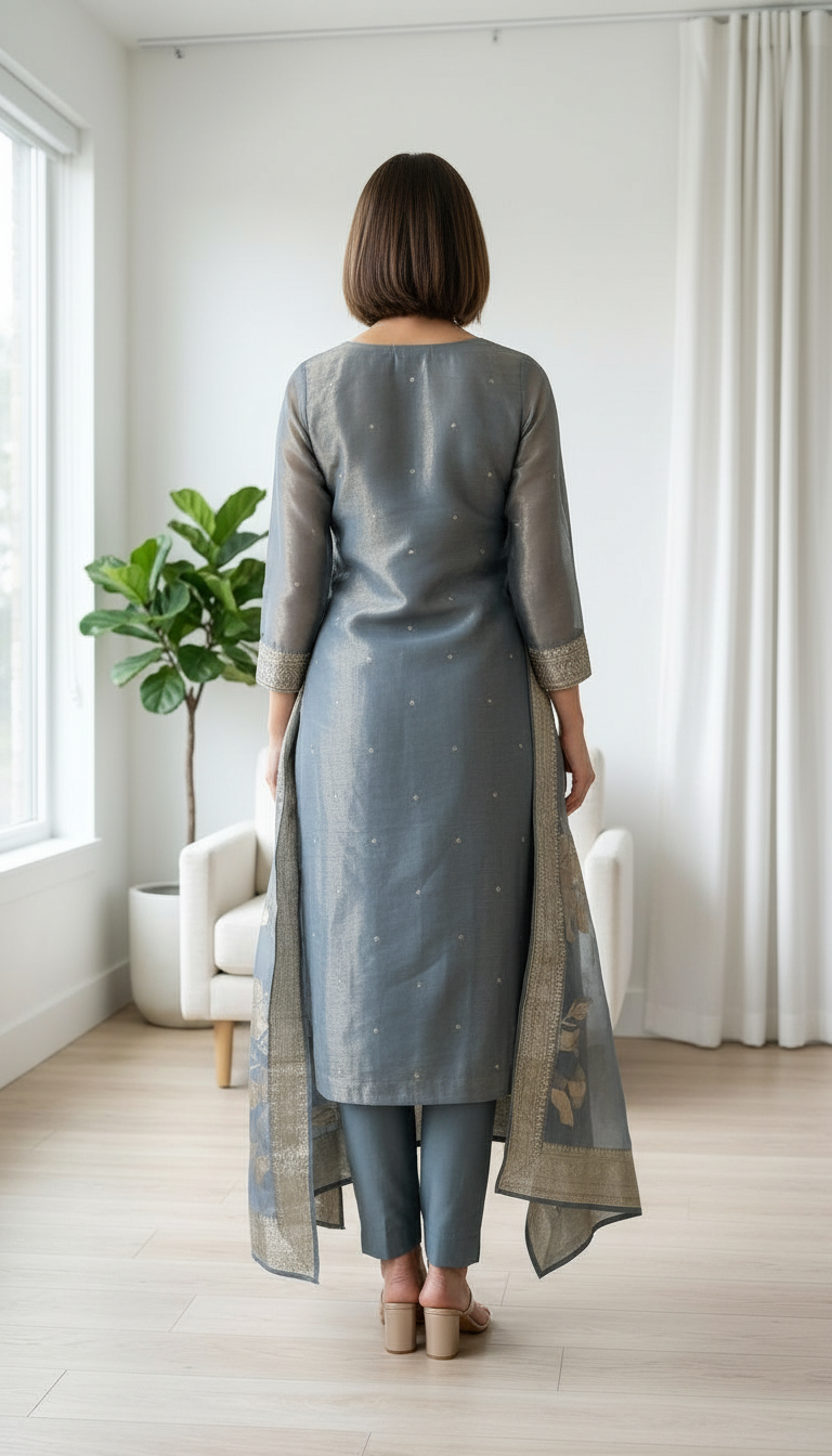 Embroidered Work Organza Shimmer Stylish Unstitched Suit - 342 / HC002045 view 5