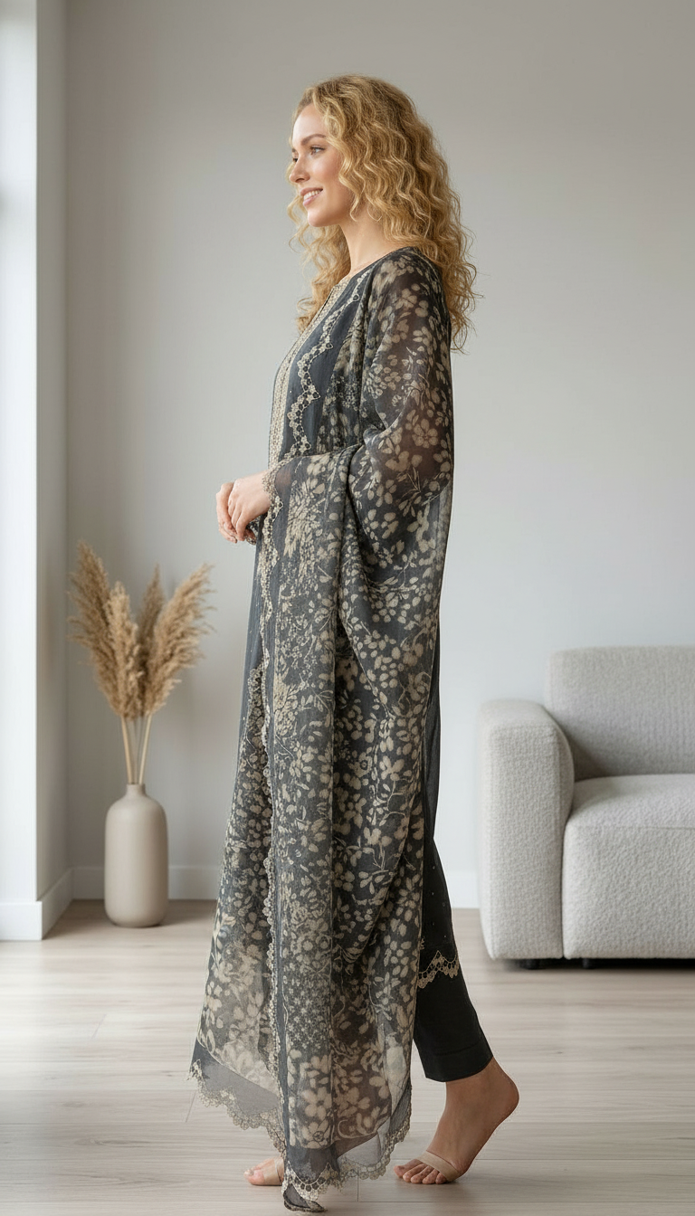 Fancy Embroidered Organza Juqeard Work Unstitched Suit - 2038 - B / HC001477 view 2