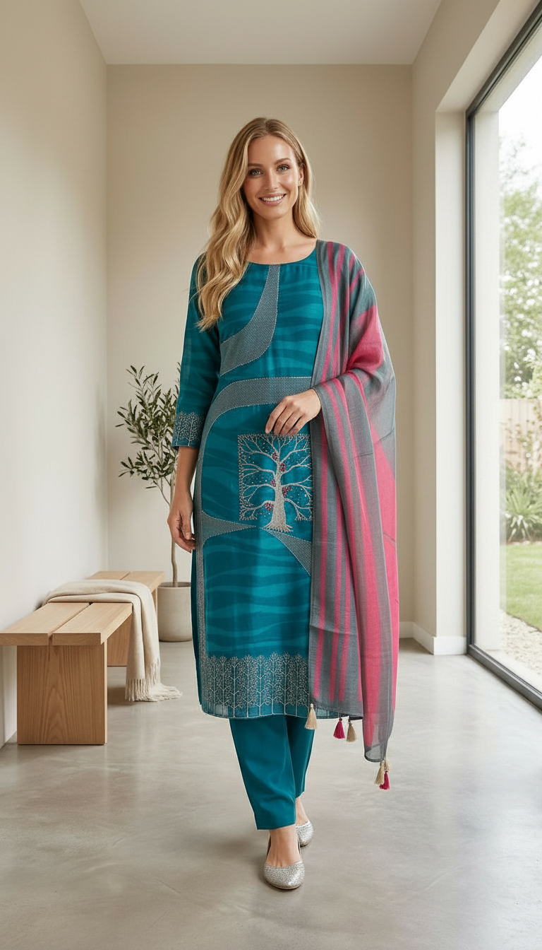 Elegant Muslin Silk Juqeard Work Design Unstitched Suit - 5321 A / HC001445 view 2