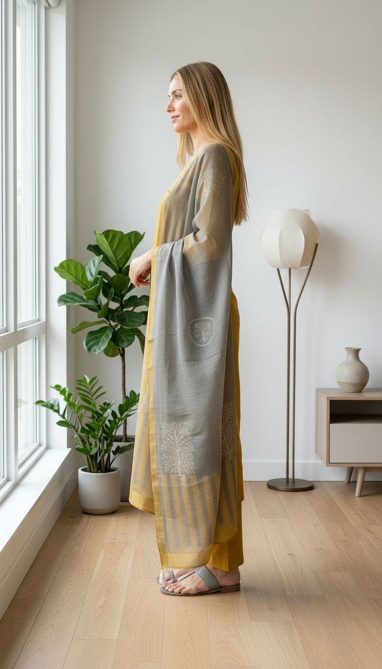 Elegant Muslin Silk Juqeard Work Design Unstitched Suit - 5321 B / HC001445 view 3