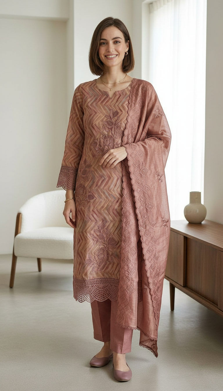 Stylish Shimmer Silk Wirh Embroidery Work Unstitched Suit - SAS 23 C / HC001755 view 3