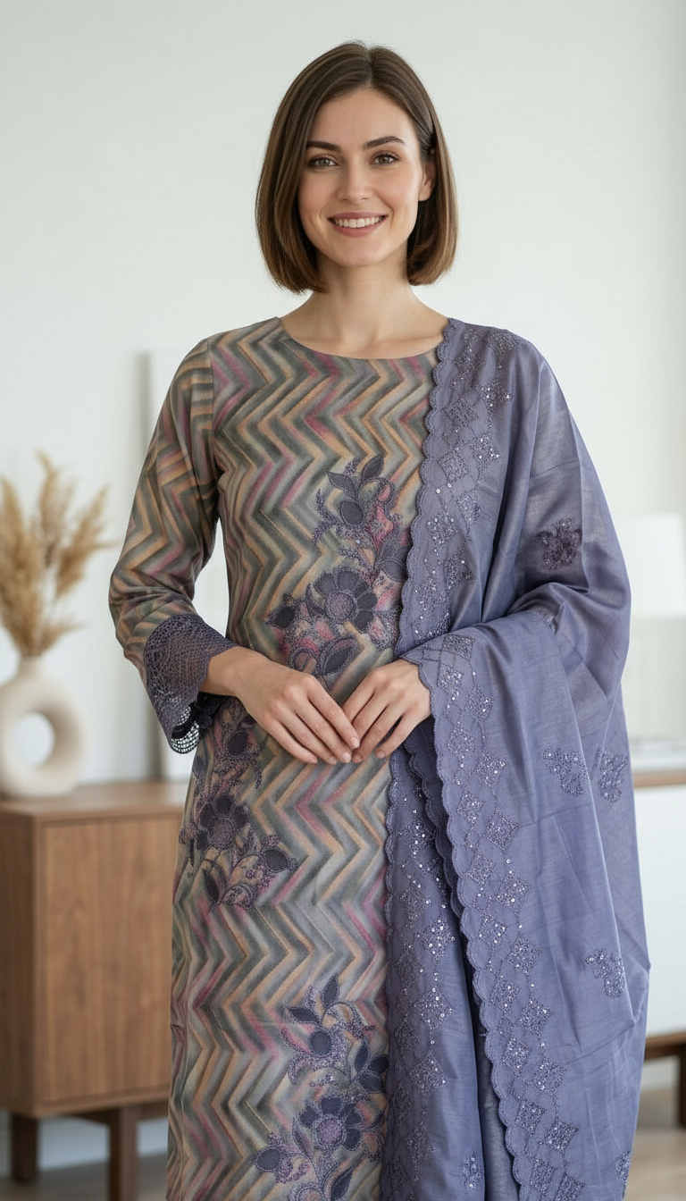 Stylish Shimmer Silk Wirh Embroidery Work Unstitched Suit - SAS 23 B / HC001755 view 6