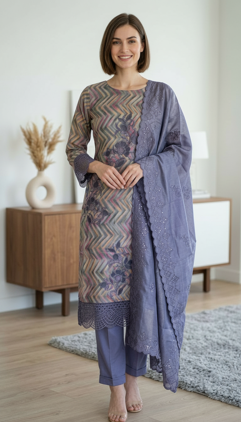Stylish Shimmer Silk Wirh Embroidery Work Unstitched Suit - SAS 23 B / HC001755 view 3