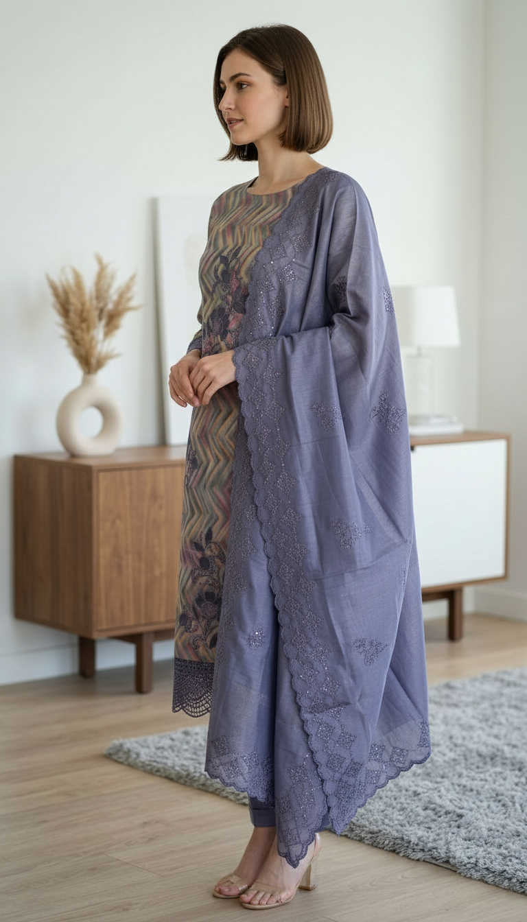 Stylish Shimmer Silk Wirh Embroidery Work Unstitched Suit - SAS 23 B / HC001755 view 2
