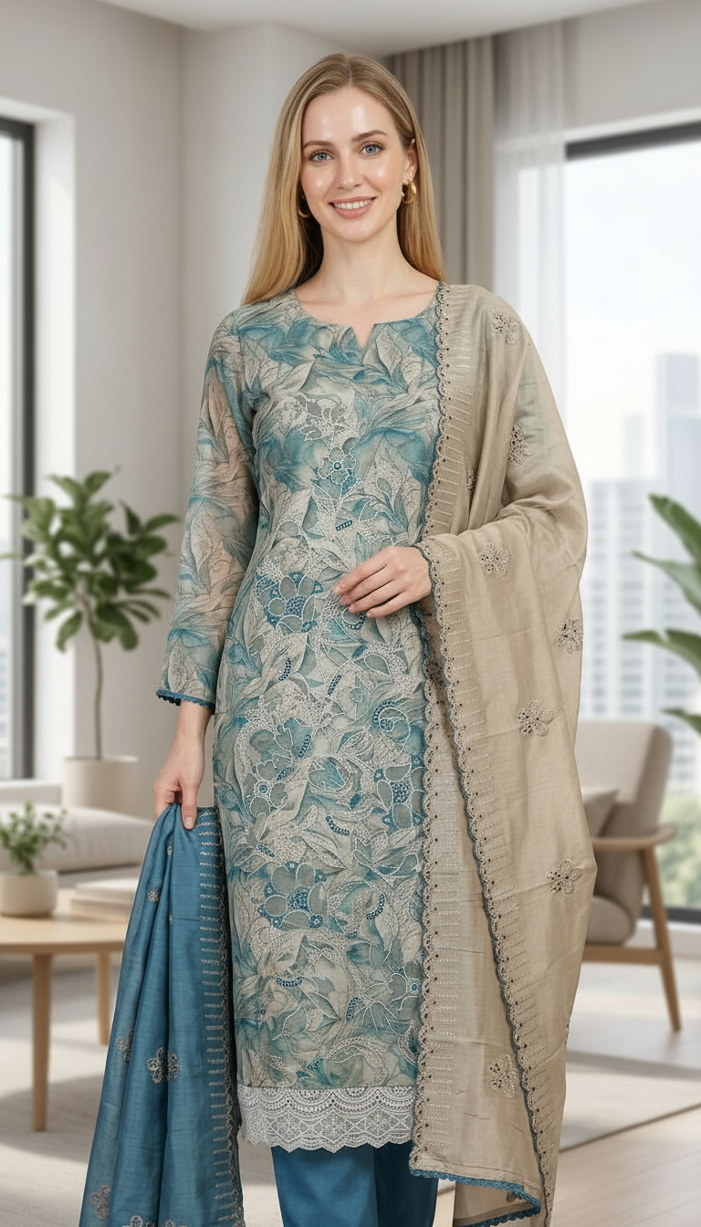 Stylish Shimmer Silk Wirh Embroidery Work Unstitched Suit - SAS 23 F / HC001755 view 4
