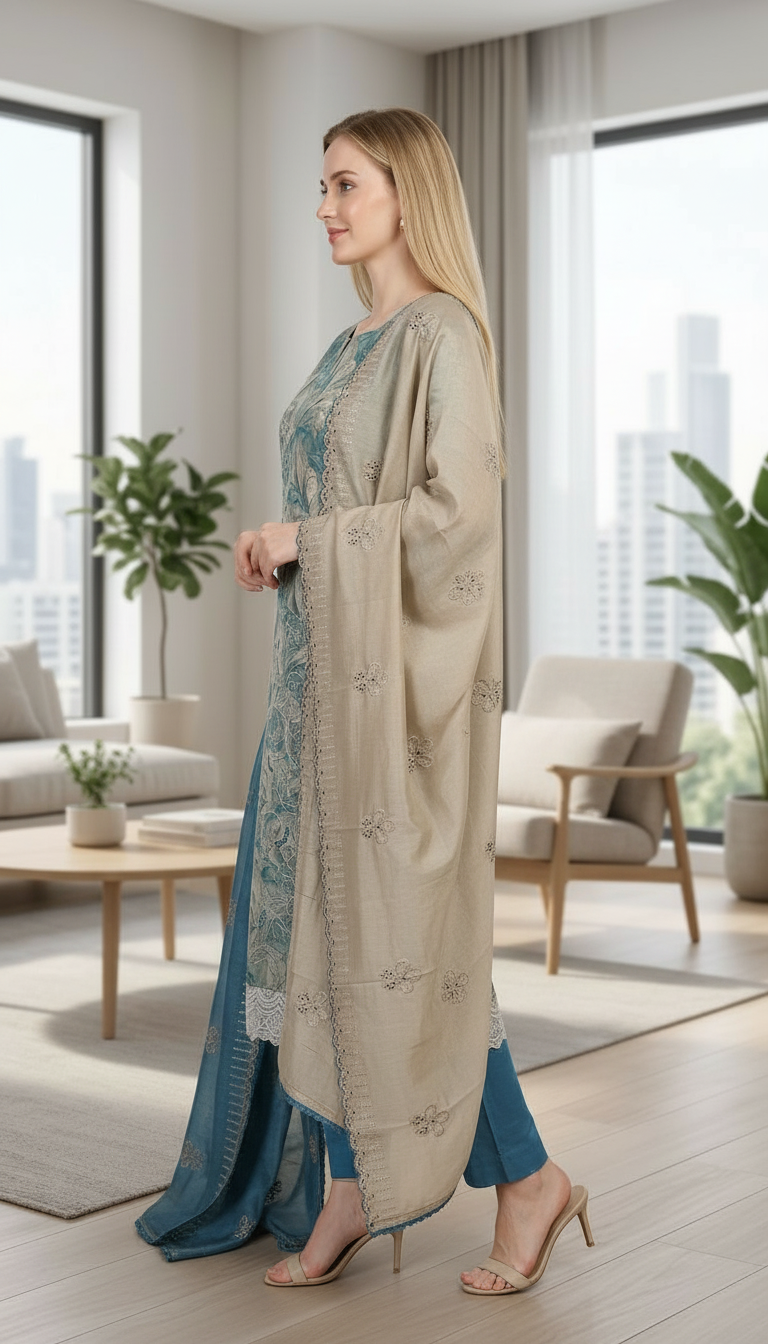 Stylish Shimmer Silk Wirh Embroidery Work Unstitched Suit - SAS 23 F / HC001755 view 2