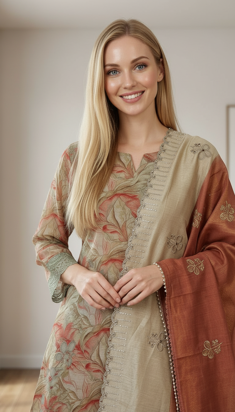 Stylish Shimmer Silk Wirh Embroidery Work Unstitched Suit - SAS 23 D / HC001755 view 5