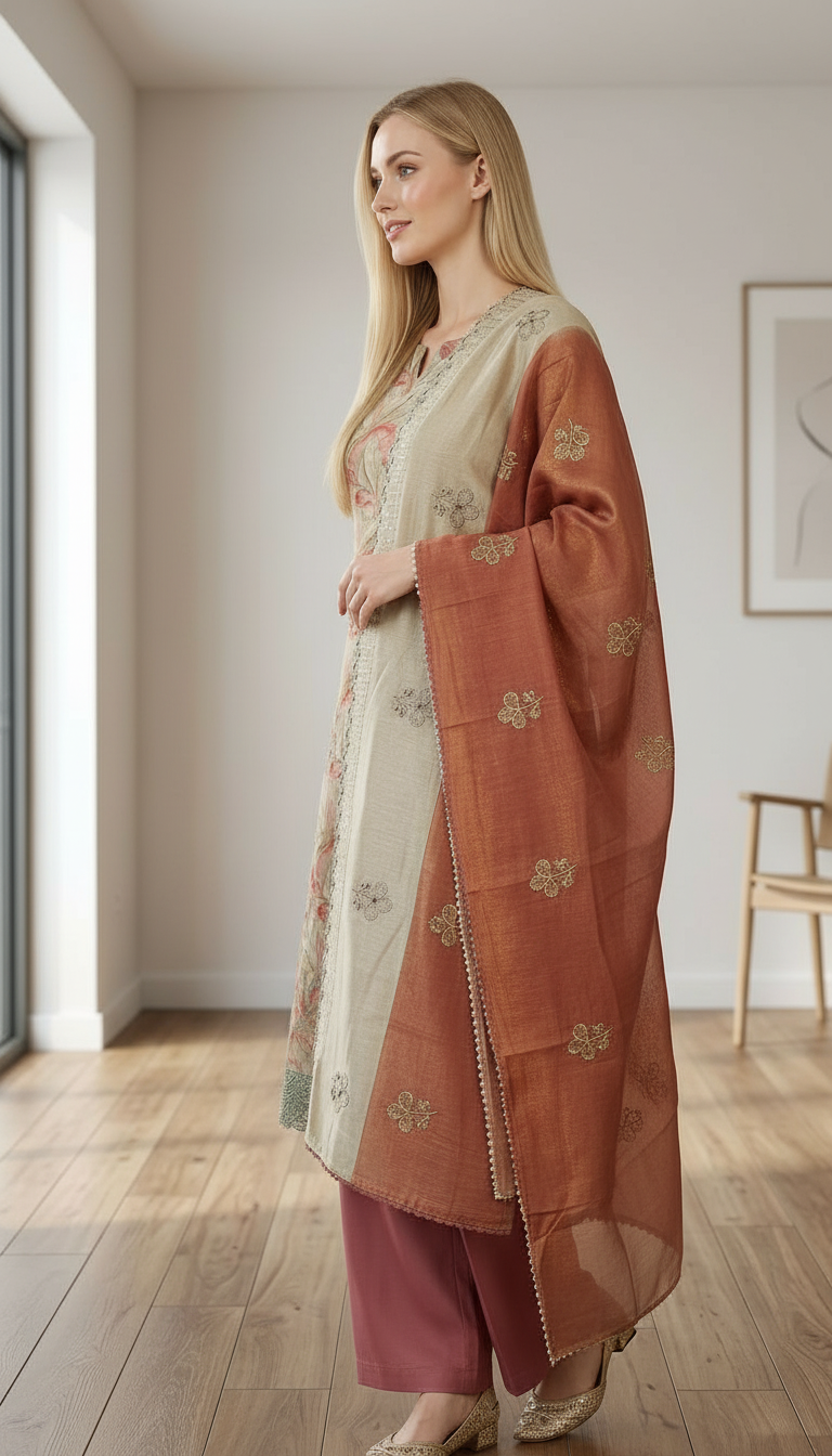 Stylish Shimmer Silk Wirh Embroidery Work Unstitched Suit - SAS 23 D / HC001755 view 2