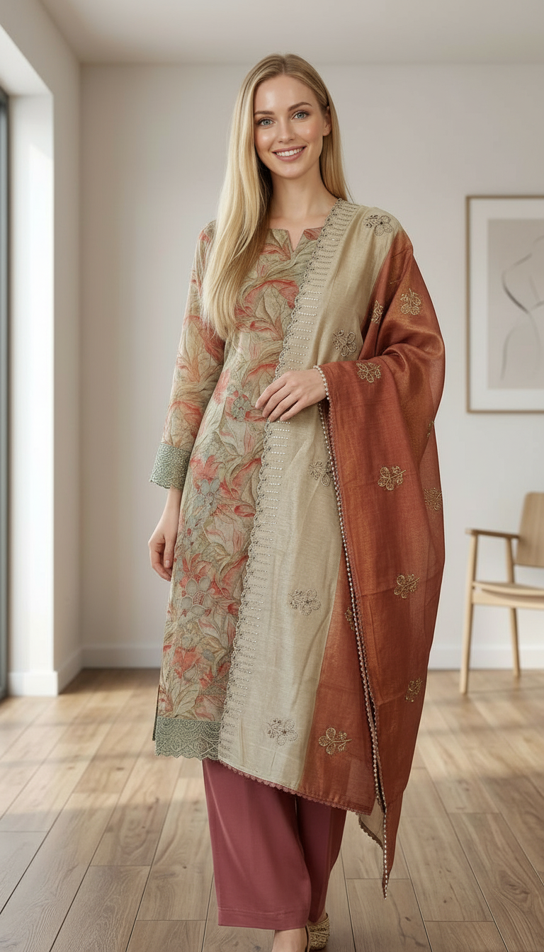 Stylish Shimmer Silk Wirh Embroidery Work Unstitched Suit - SAS 23 D / HC001755 view 3