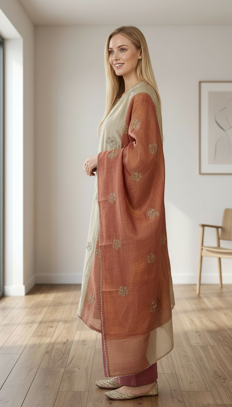 Stylish Shimmer Silk Wirh Embroidery Work Unstitched Suit - SAS 23 D / HC001755 view 4
