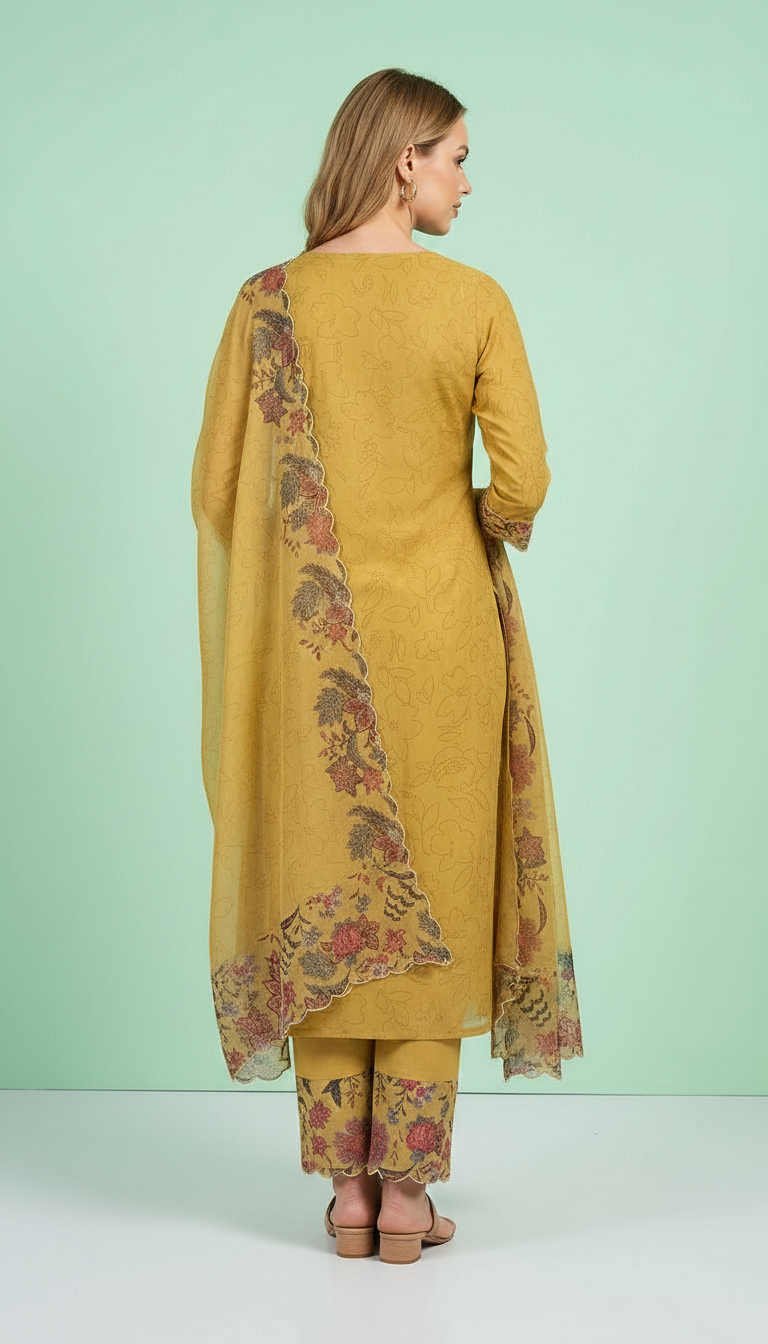 Embroidered Stylish Printed Unstitched Suit - Golden 27 / HC001759 view 7
