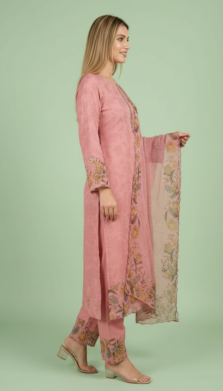 Embroidered Stylish Printed Unstitched Suit - Pink 27 / HC001759 view 4