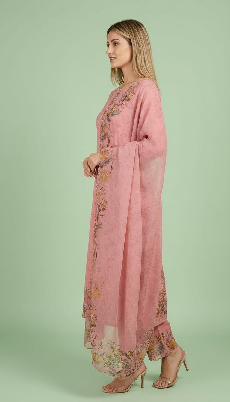 Embroidered Stylish Printed Unstitched Suit - Pink 27 / HC001759 view 2