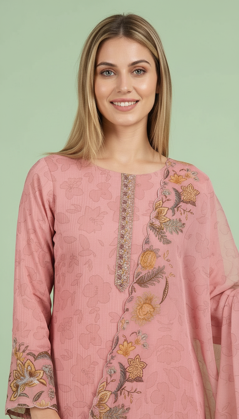 Embroidered Stylish Printed Unstitched Suit - Pink 27 / HC001759 view 6