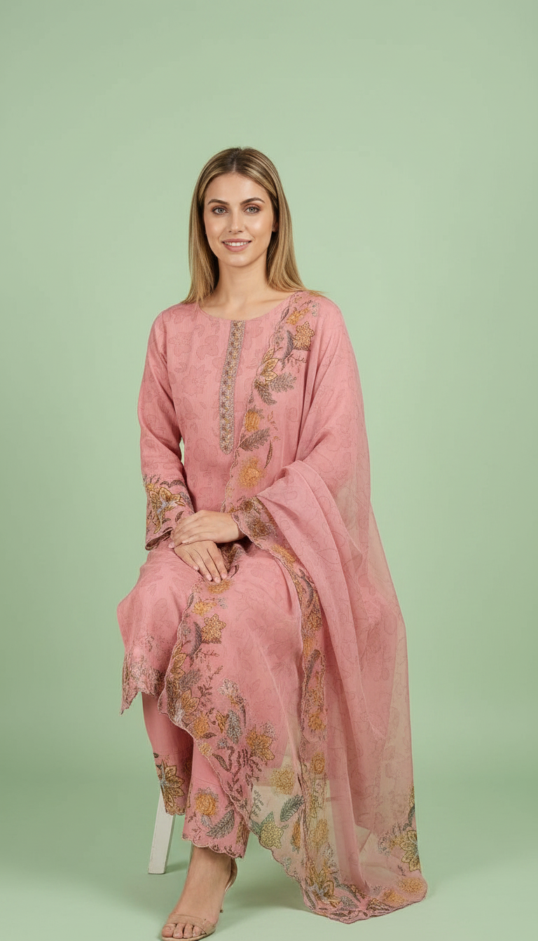 Embroidered Stylish Printed Unstitched Suit - Pink 27 / HC001759 view 7