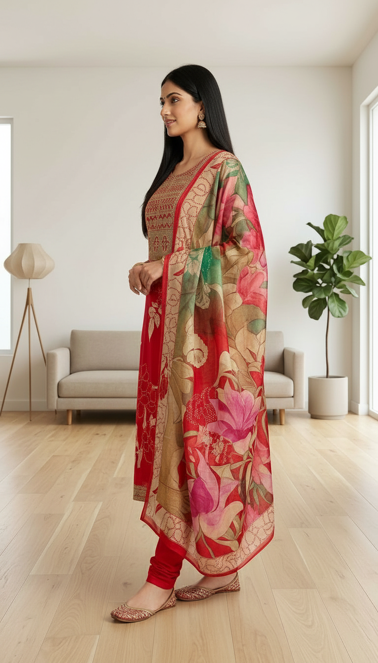 Stylish Embroidered Crape Digital Print Unstitched Suit - 10605 / HC001537 view 2