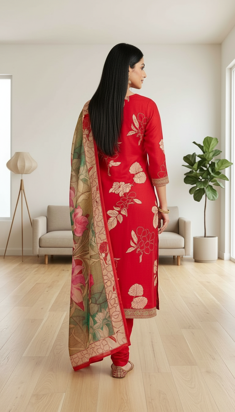 Stylish Embroidered Crape Digital Print Unstitched Suit - 10605 / HC001537 view 4