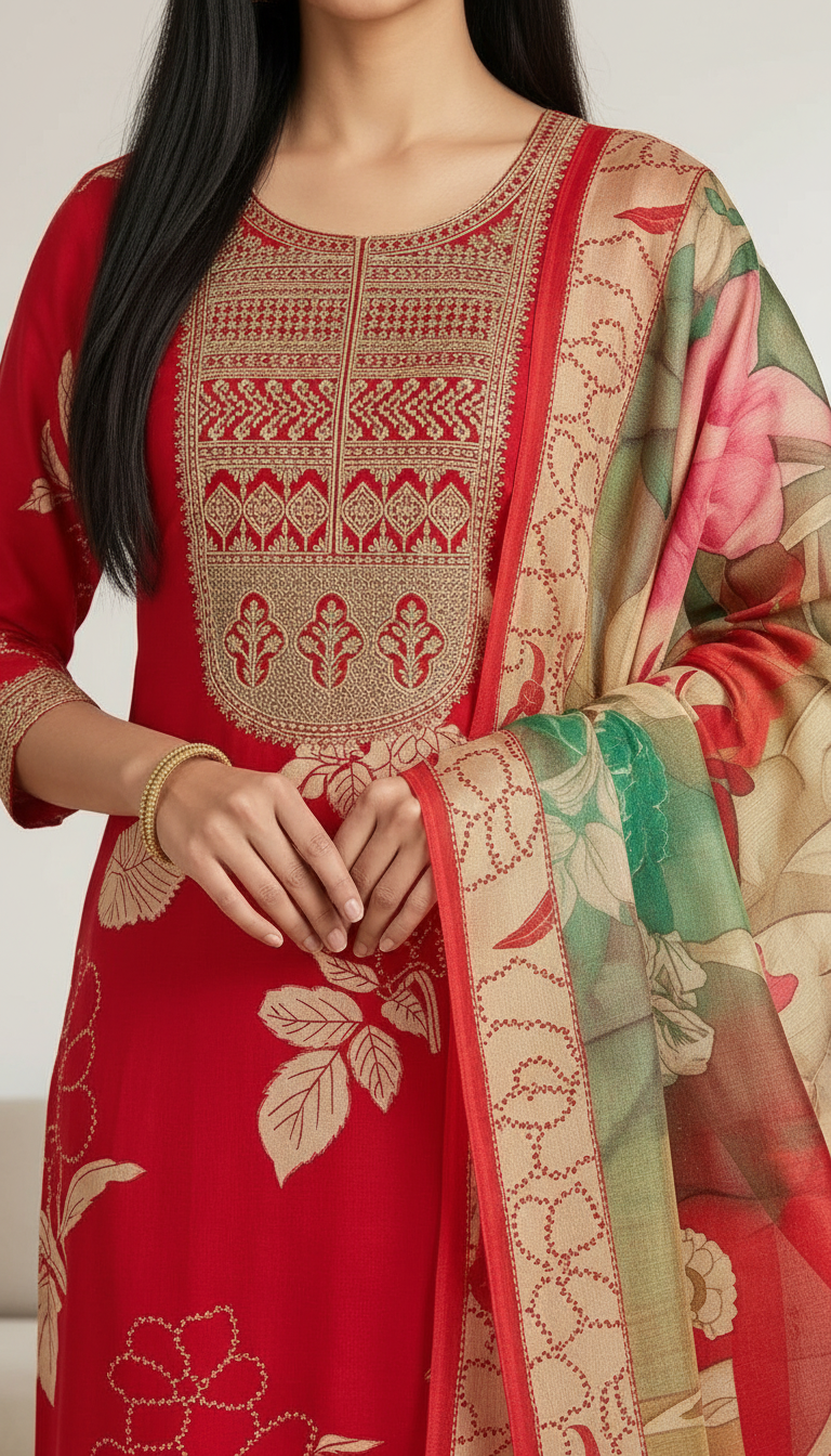 Stylish Embroidered Crape Digital Print Unstitched Suit - 10605 / HC001537 view 5