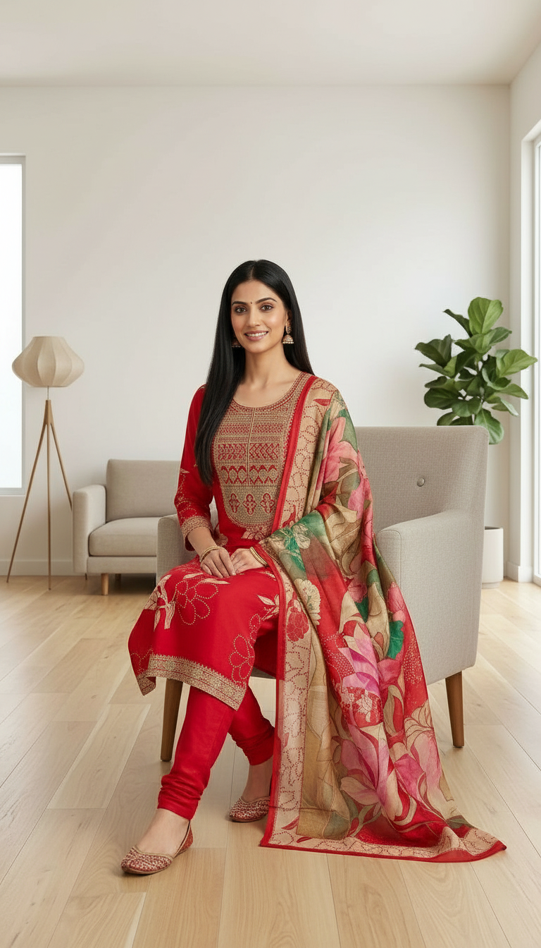 Stylish Embroidered Crape Digital Print Unstitched Suit - 10605 / HC001537 view 6