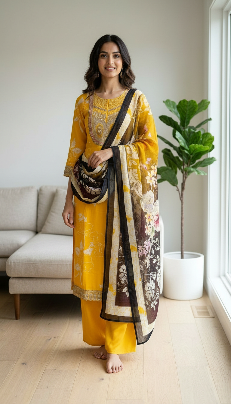 Stylish Embroidered Crape Digital Print Unstitched Suit - 10603 / HC001537 view 3