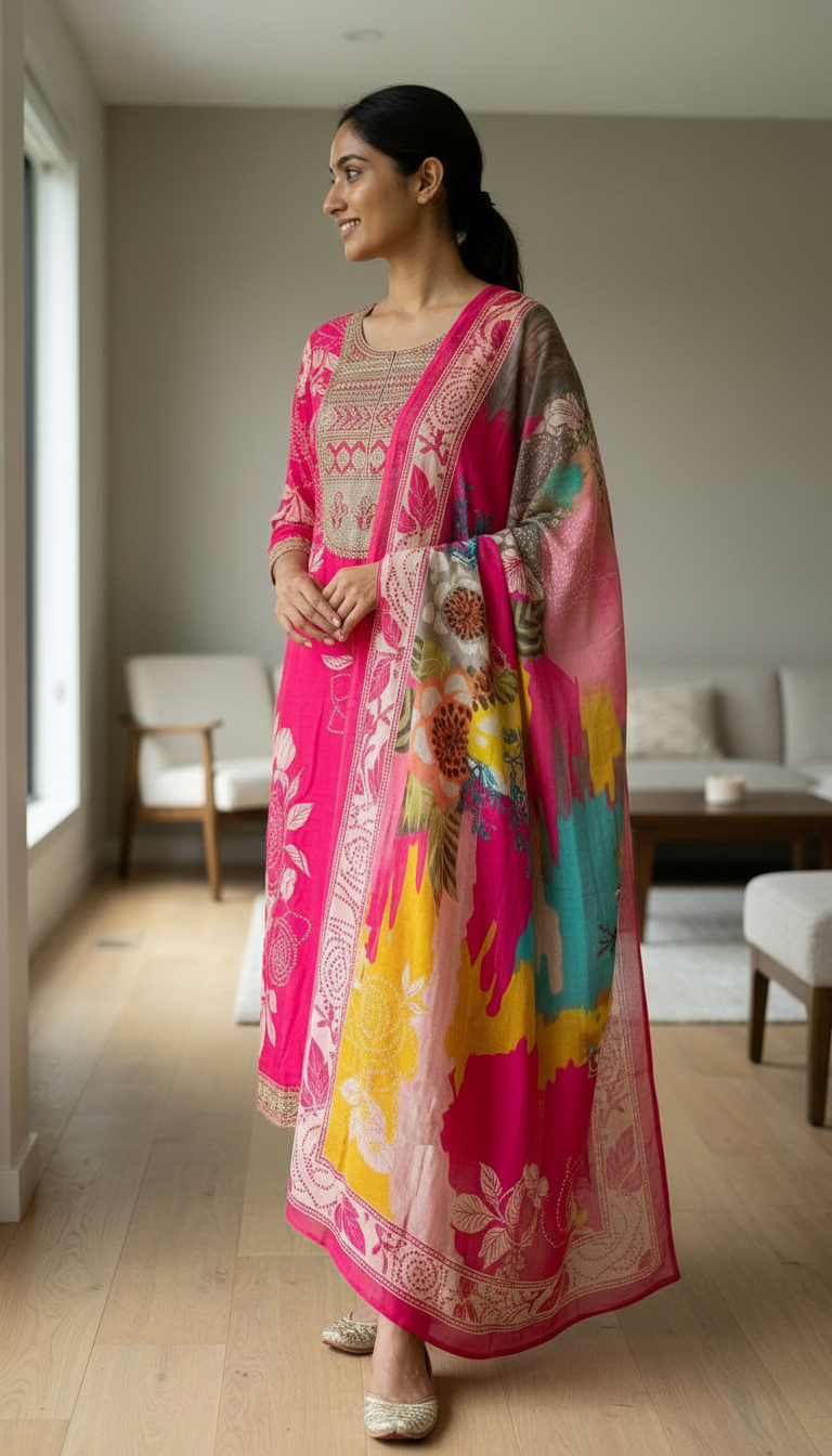 Stylish Embroidered Crape Digital Print Unstitched Suit - 10601- / HC001537 view 2