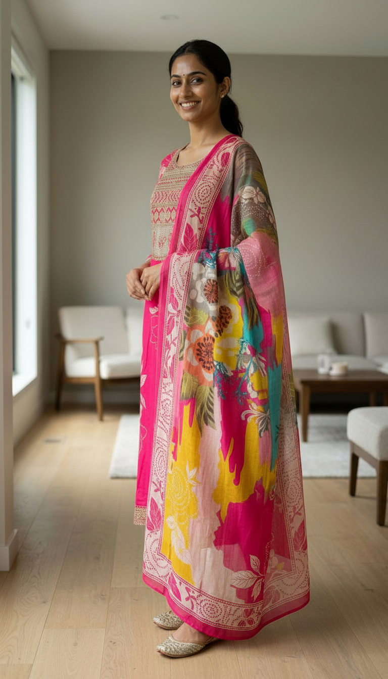 Stylish Embroidered Crape Digital Print Unstitched Suit - 10601- / HC001537 view 4