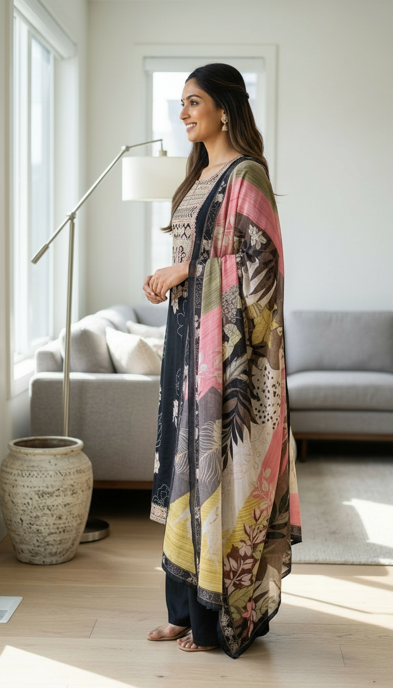 Stylish Embroidered Crape Digital Print Unstitched Suit - 10602 / HC001537 view 2