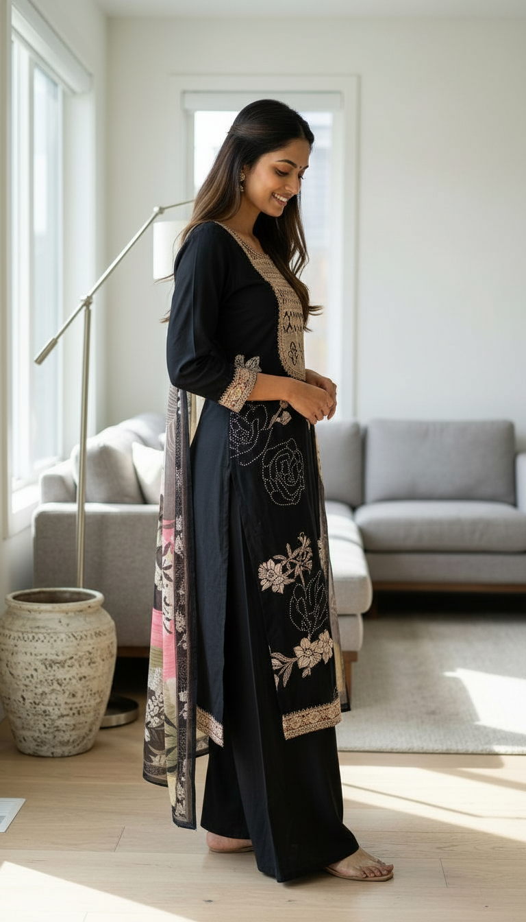 Stylish Embroidered Crape Digital Print Unstitched Suit - 10602 / HC001537 view 3